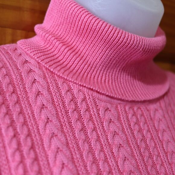 Wainscott VTG Pink Cable Knit Turtle Neck Pullover Sweater Large - Picture 3 of 13